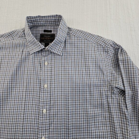 Jos A Bank Reserve Shirt Men's L Grey Blue Check EUC Egyptian Cotton Traditional - Picture 5 of 15